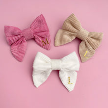 Load image into Gallery viewer, Personalised cord bows on clips.
